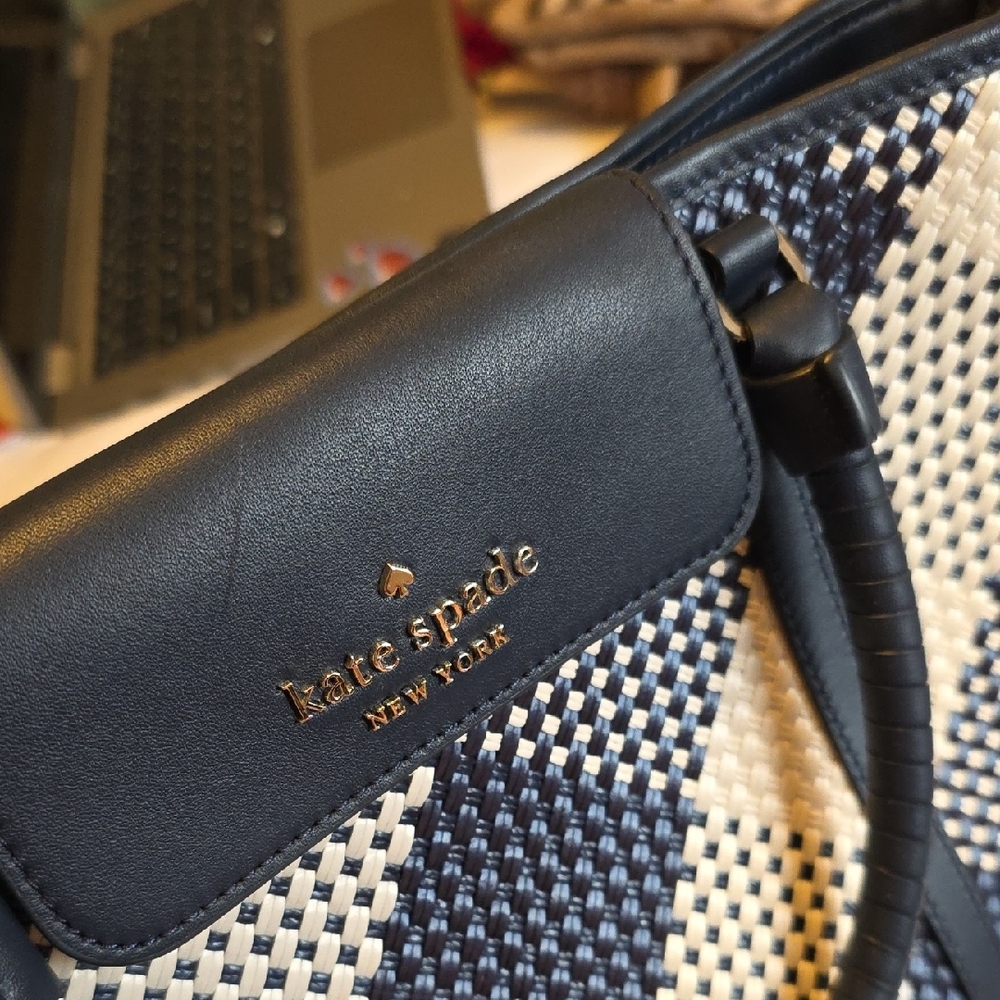 Kate Spade Navy and Cream Woven Satchel - Picture 2 of 5